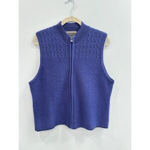 Nouveaux XL Blue 100% Wool Zip Front Sweater Vest Cable Knit Vintage Preppy